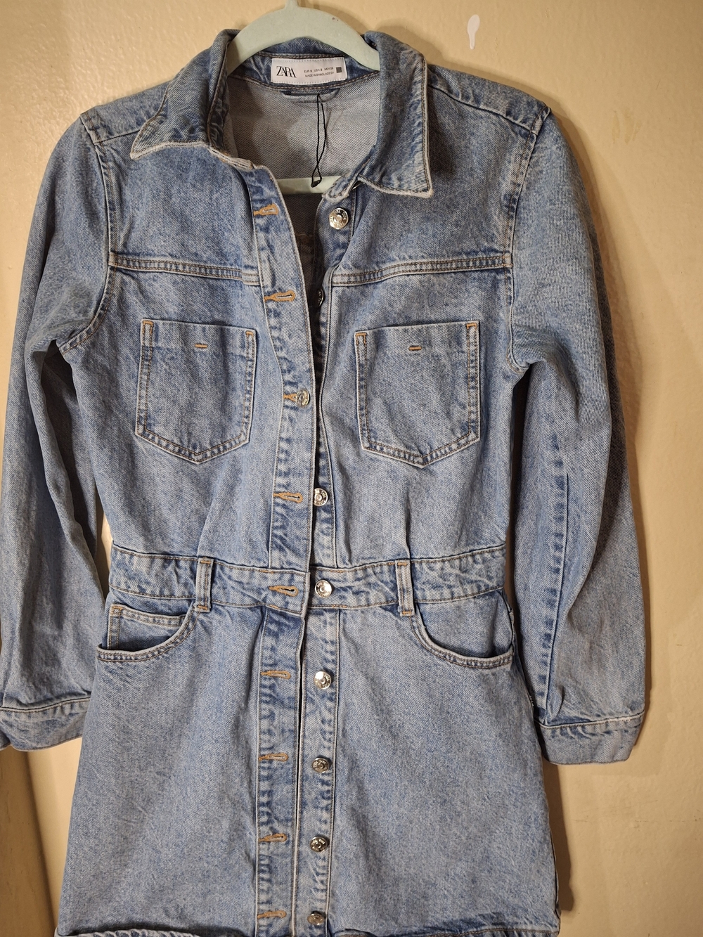 Zara Blue Denim Button-Front Jacket Dress